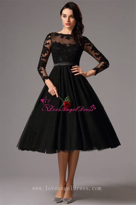 Sheer Boat Neck Lace Tulle Black Short Prom Dresses With Sleeves Cocktail Evening Dresses