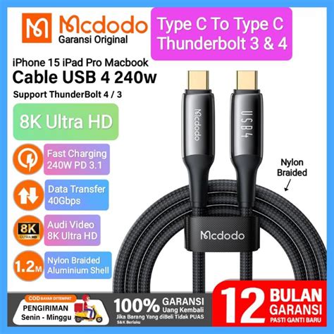 Jual Mcdodo Kabel Data Type C To Type C Thunderbolt 8K Ultra HD 40Gbs