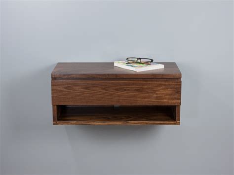 Solid Walnut Floating Nightstand Drawer Shelf Wall Mount - Etsy UK