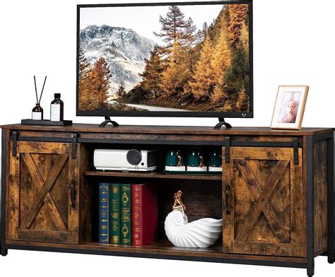 Sunnyeq Farmhouse Sliding Barn Doors Tv Stand For Tvs Up To 65 Rustic