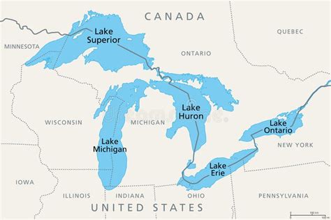 Great Lakes Of North America Series Of Freshwater Lakes Political Map