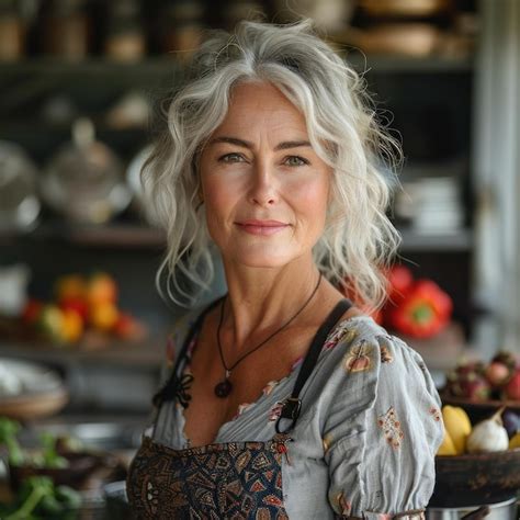 Premium Photo Woman Holding Plate Of Food In Apron