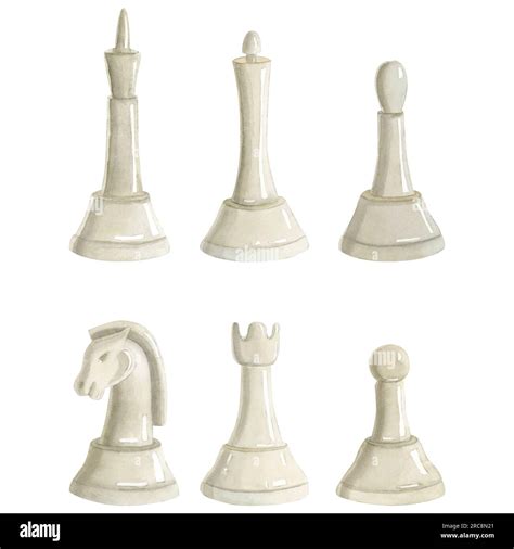 Watercolor White Chess Pieces Illustration Set Watercolor Clipart Of