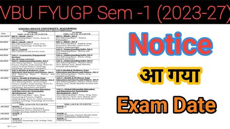 VBU FYUGP Semester 1 Exam Date 2023 27 SEM 1 Ka Examination Date