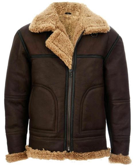 Men B3 Aviator Real Shearling Brown Sheepskin Leather Flight Bomber