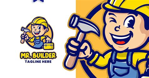 Construction Worker Cartoon Logo - Template, Graphic Templates - Envato ...