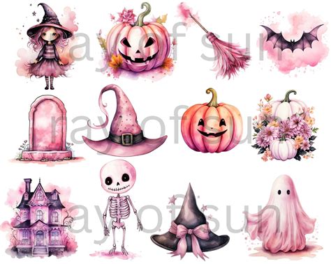 Pink Halloween Watercolor Clip Art Halloween Png Cute Halloween Clip