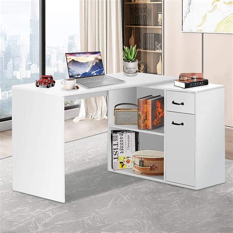 HOFFREE L Shaped Rotating Computer Desk With Storage Shelves 68 Inch