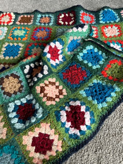 Genuine Vintage Hand Crocheted Granny Squares Small Blanket Cot Throw