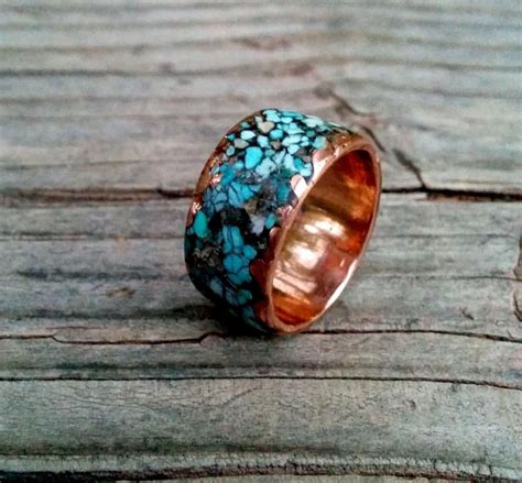 Mixed Turquooise Copper Ring Band Etsy Turquoise Rings Band