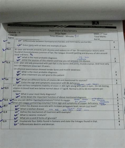 SOLUTION Biochemistry Past Paper Studypool