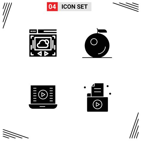 Set Of Commercial Solid Glyphs Pack For Web Page Watch Video Fruit