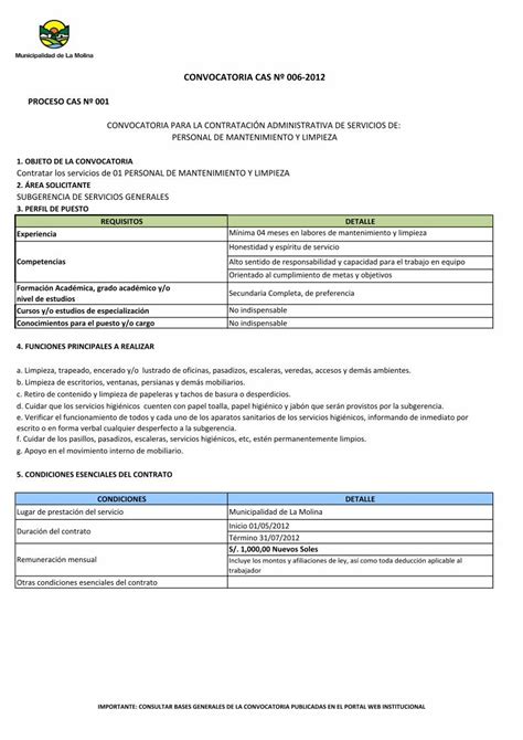 Pdf Convocatoria Cas N La Molina District D