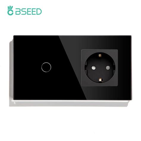 Bseed Touch Light Switch With Eu Power Wall Sockets White Black 300w Wall Led Switches 123gang