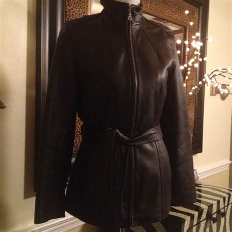 Nine West Black Belted Zip Front Leather Jacket Stylish Street