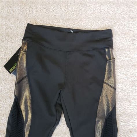 Bsp Better Sports Performance Black Leggings Capri Gold Sheer Netting L Ebay