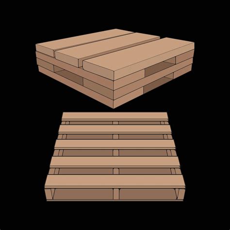 Set Of Wooden Pallet Vector Illustration On Black Background Isolated