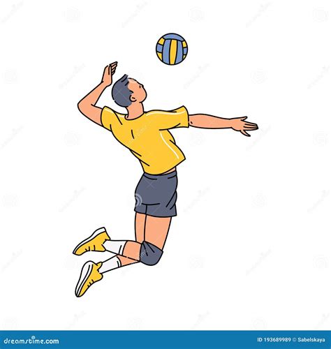 Volleyball Player Man Jumping Serving Ball Sketch Vector Illustration