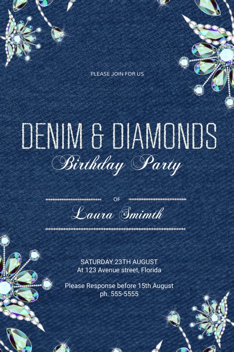 Denim And Diamonds Birthday Party Invitation Postermywall