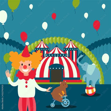 Circus Show Poster Vector Illustration Carnival Scene Invitation To