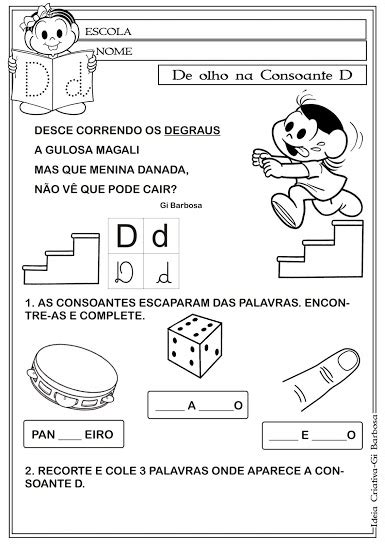 Atividade Letra D Turma da Mônica Leitura e Escrita Ideia Criativa