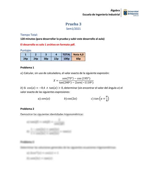 Solution Prueba Lgebra Sem Studypool