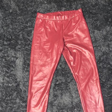 Calzedonia Red Faux Leather Leggings Size Large Depop