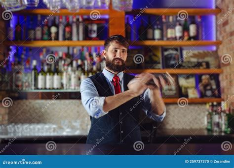 Barman Shaking Cocktails In Bar Stock Photo Image Of Bartender