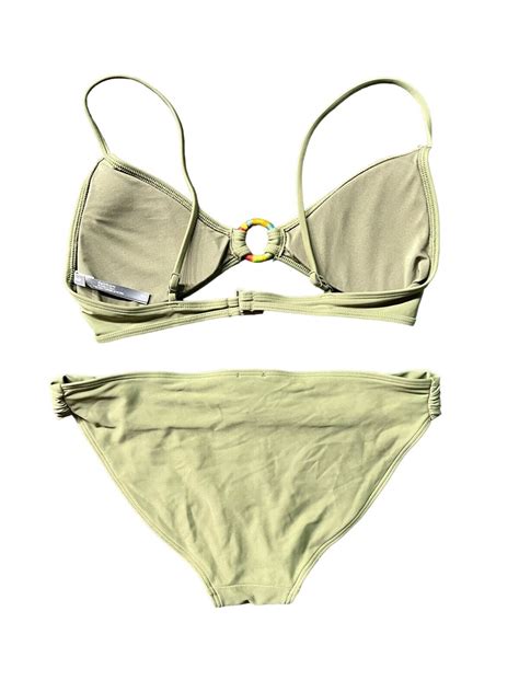 Aerie Triangle Bikini Set Olive Green Womens Size Med Gem