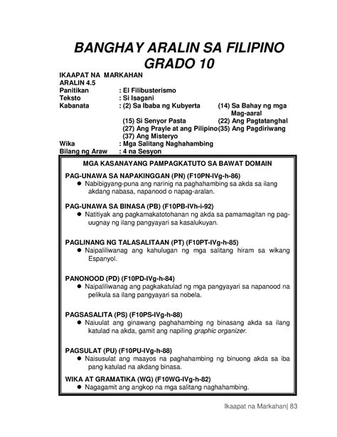 Isagani Lesson Plan In El Filibusterismo Banghay Aralin Sa