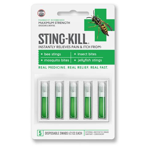 Sting Kill First Aid Anesthetic Swabs Instant Pain Itch Relief From