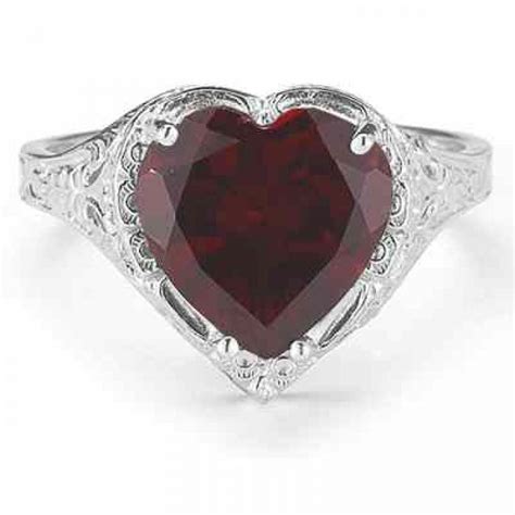 Rings Vintage Filigree Garnet Heart Ring In 14k White Gold