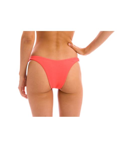 Slip Bikini Sgambato Rosa Corallo Testurizzato Goffrato Bottom Dots