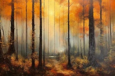 Premium AI Image | A painting of a path through a forest