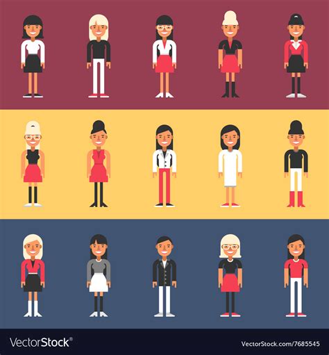 Set Of Flat Design People Characters Female Vector Image