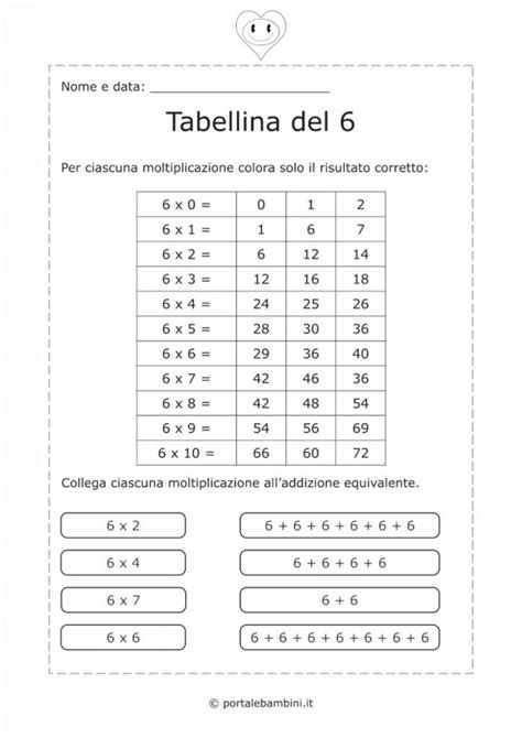 Tabellina Del Schede Didattiche Portalebambini It