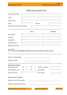 Restore Request Form Internet Data Centre National Informatics Idc