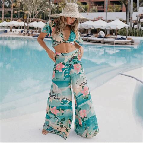 Boho Floral Print Nightingale Wide Leg Pants Pocket High Waist Pant