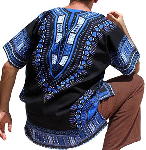 Raanpahmuang Unisex Bright Africa Black Dashiki Cotton Plus Size Shirt