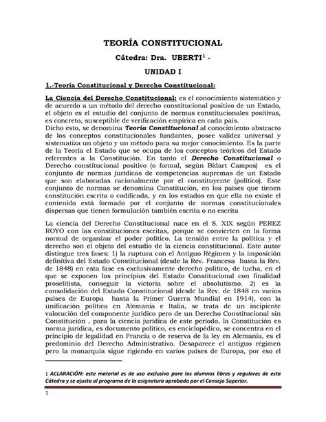 Unidad 1 TeorÍa Constitucional Cátedra Dra Uberti 1 Unidad I 1 Teoría Constitucional Y