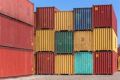 Shipping Cargo Containers Stack Yard Stock Image Image Of Yellow