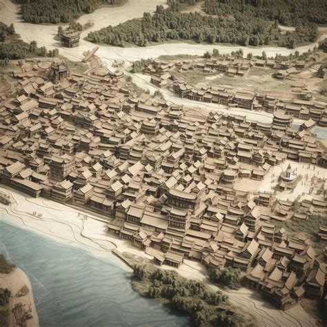 Premium AI Image | A scale model of a chinese town with a river in the ...