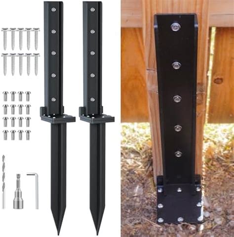 Topzea 2 Pack Fence Post Anchor Kit Heavy Duty Steel Fence Post Repair Stakes