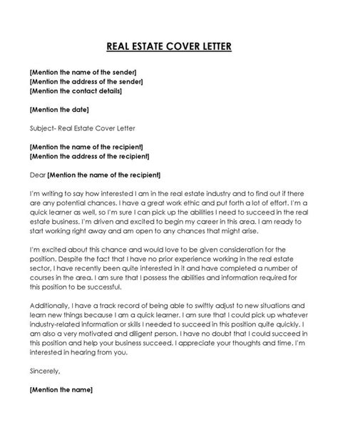 Real Estate Cover Letter Example Free Samples