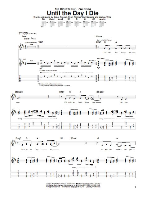 Until The Day I Die By Story Of The Year Sheet Music For Guitar Tab At