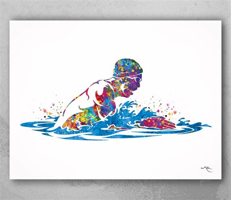 Swimmer Boy Watercolor Print Male Swimmer Art Gift Art Etsy