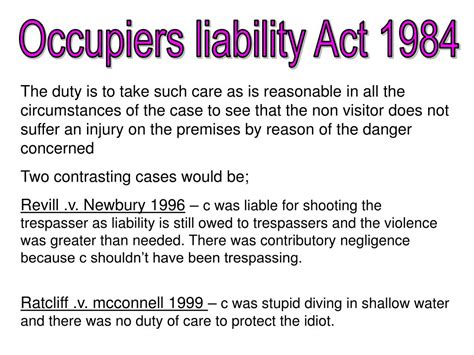 Ppt Occupiers Liability Act 1984 Powerpoint Presentation Free