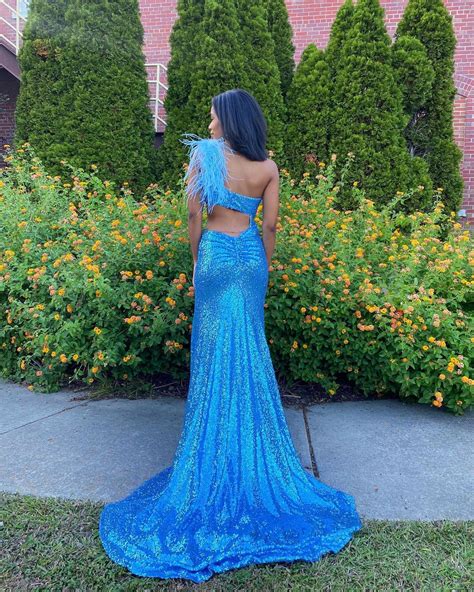 Sexy Blue Sequin Prom Dress For Black Girls With Split Glitter One