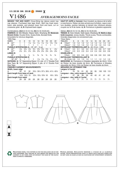 Vogue Pattern V1486 Misses Crop Top And Flared Yoke Skirt