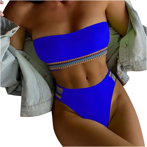 Wreesh Womens Two Piece Swimsuit Bandeau Bikini Sets High Cut Bikini